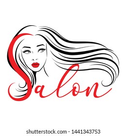 girl silhouette with long hair in form of S icon salon logo color red and black