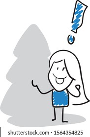 Girl with the silhouette of New Year tree - merry christmas or happy new year. Girl hand drawn doodle line art cartoon design character - isolated vector illustration outline of woman. Hand drawn
