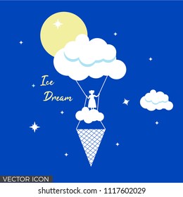 Girl Silhouette on Surreal Ice Cream in the Sky