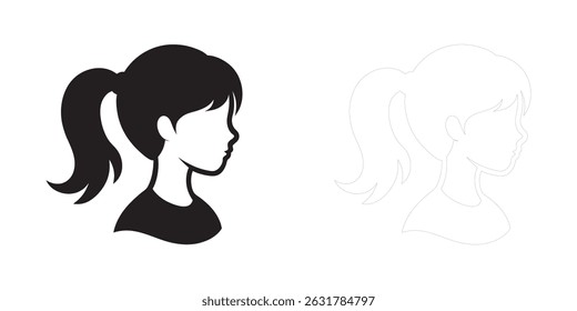 Girl Silhouette in Ponytail, Classic White Background