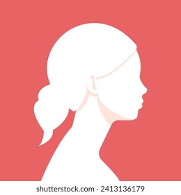 Girl silhouette in profile. Pink background. Side view portrait. Unrecognizable girl without face. Girl isolated profile portrait.