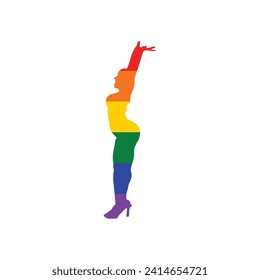 Girl silhouette, rainbow, LGBT flag. Isolated on a white background