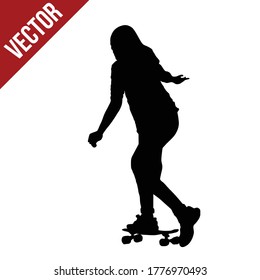 Girl silhouette riding a skateboard on white background, vector illustration