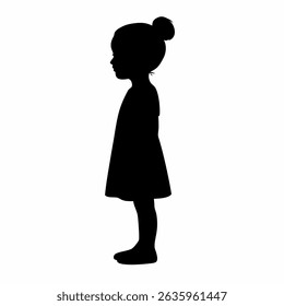 Girl Silhouette Vector | Black Child Profile on White Background | Simple Female Child Shape | Minimalistic Girl Icon for Designs | Isolated Little Girl Silhouette

