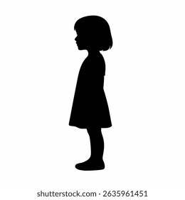 Girl Silhouette Vector | Black Child Profile on White Background | Simple Female Child Shape | Minimalistic Girl Icon for Designs | Isolated Little Girl Silhouette

