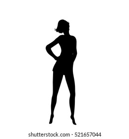 girl silhouette, vector object, black-and-white silhouette of a girl