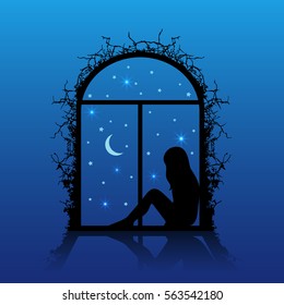 girl silhouette in the window