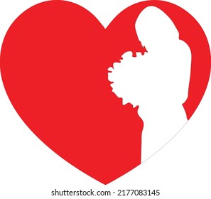 Girl Silhouettes in Heart Shape, Red Heart, 