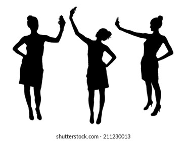 Girl Silhouettes Taking Selfie With Smart Phone