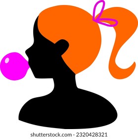 girl silhouettte chewing gum vector cameo