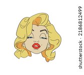 a girl similar to Marilyn Monroe, with blonde hair, red lips and a mole above her lip.