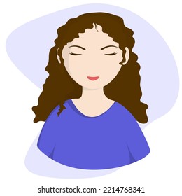 Girl in a simple flat style with curly hair. A simple picture of a girl. Avatar, girl icon.