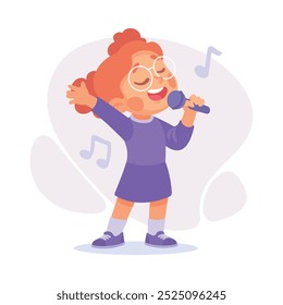 Cantante con micrófono en el escenario como Ilustración vectorial de profesión infantil