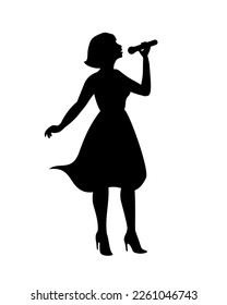 Girl singer vector silhouette black on white background