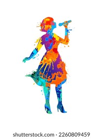 Girl singer vector silhouette of watercolor splash paint