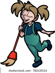 girl singing with broom 