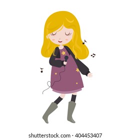 Girl singing. Little girl singing with microphone in her hand.
