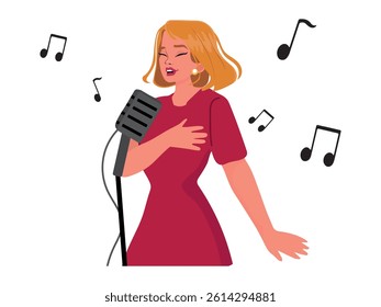 girl singing microphone singer character cartoon.