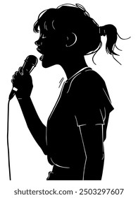 Girl Singing Silhouette, Music and Performance Theme - Flat Vector Illustration