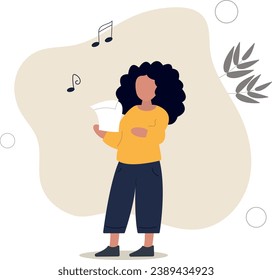 girl singing songs with pure enthusiasm, spreading happiness.flat vector illustration