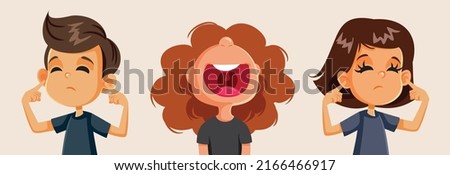 

Girl Singing While Friends Cover their Ears Vector Cartoon Illustration. Annoying child screaming too loud making others uncomfortable

 [[stock_photo]] © 
