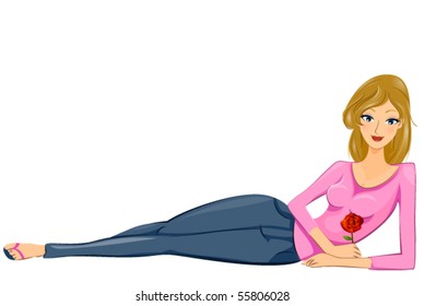 Chica con una sola rosa - Vector