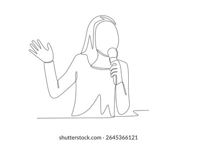 The girl sings. Children hobbies concept one-line drawing