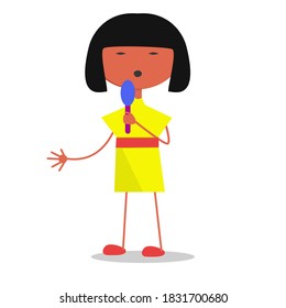 The girl sings. The isolated image on a white background. Clipart.