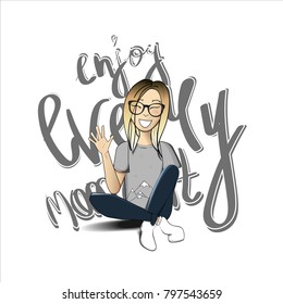 Girl sit down lettering vector