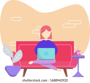 girl sit with laptop design illustration, Can be used for many purpose.