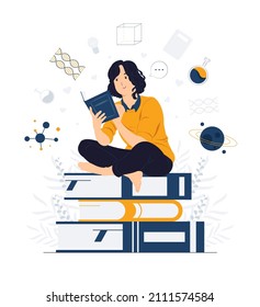 Girl sit and reading book concept Illustration