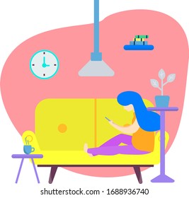 Girl sit with smartphone illustration, Can be used for many purpose.