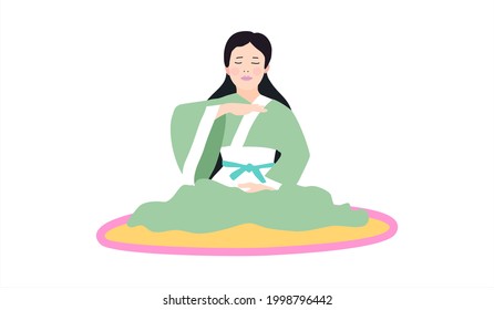 The girl sits in the lotus position and practices yoga and meditation. Attains the state of Zen in the practice of Falun Dafa. Traditional ancient qigong exercise. Falungun lessons.