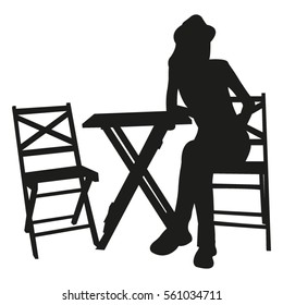 A Girl Sitting Alone in a Cafe Vector Silhouette