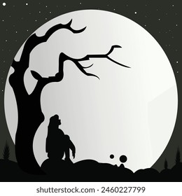 Mädchen sitzt alleine unter einem Baum Silhouette, einfache Vektorillustration