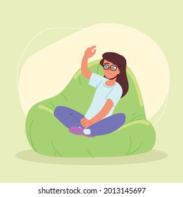 girl sitting in bean bag chair cartoon