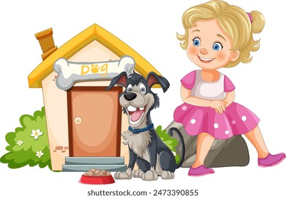 A girl sitting beside her dog