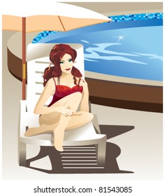 girl sitting by the pool