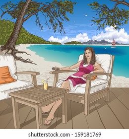 Girl sitting in chair at the beach