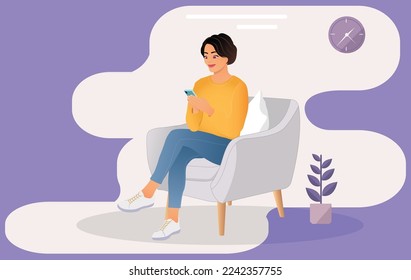 Girl sitting in chair using mobile