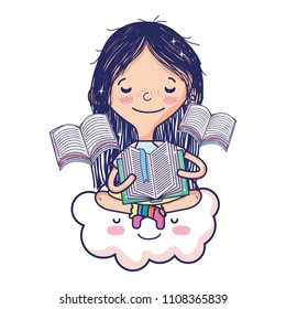 girl sitting in the cloud and reading books