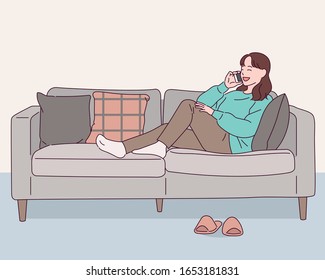 Girl sitting comfortably the