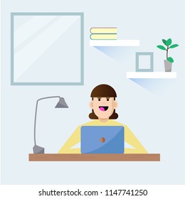 girl sitting at computer vector for web