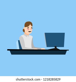 girl sitting at computer vector for web	
