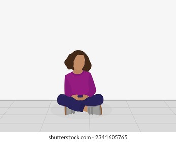 Girl sitting cross-legged on the floor