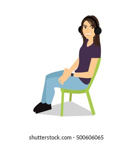 Girl sitting down - vector illustration