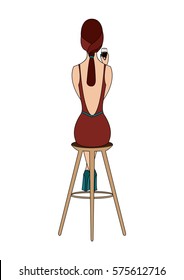 Girl sitting and drinking wine
