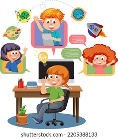 A girl sitting in front of computer illustration