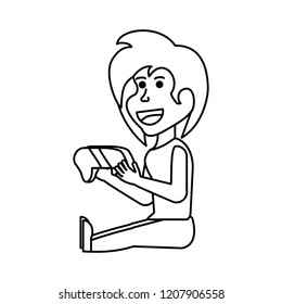 girl sitting with game control character