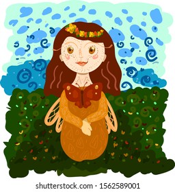 Girl sitting in the grass in an insect costume.